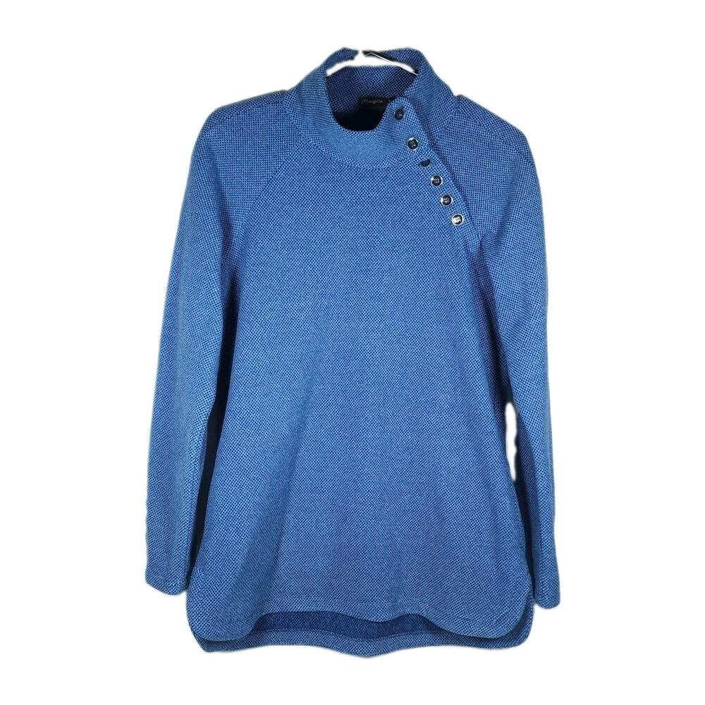 J McLaughlin Women's Small Blue Textured Knit Mock Neck Buttons Tunic Sweater